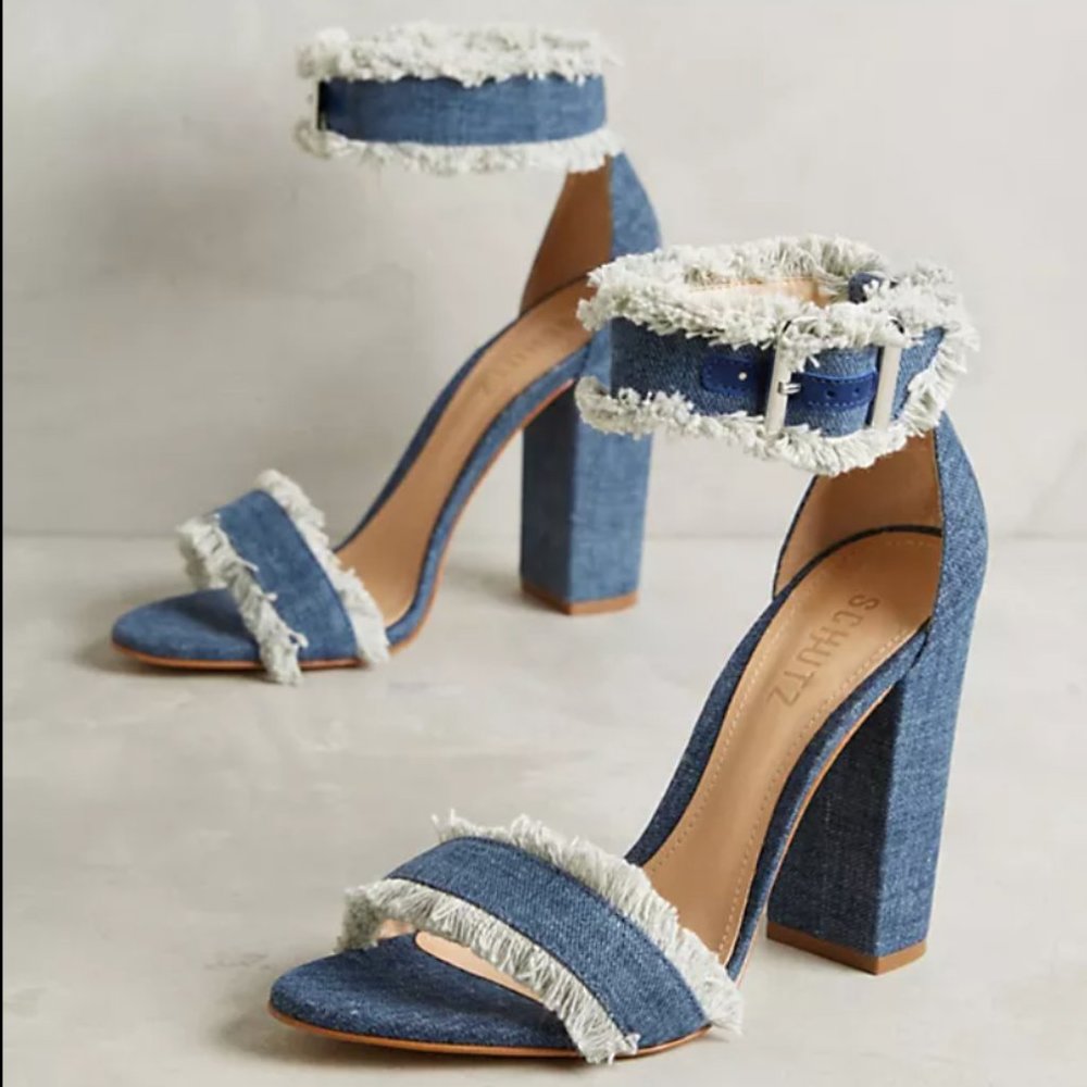 Schutz Janessa Frayed Denim Heels